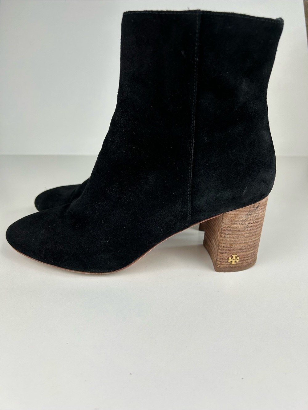 Tory Burch Brooke Black Suede Ankle Boots with Wood Block Heel Size 10